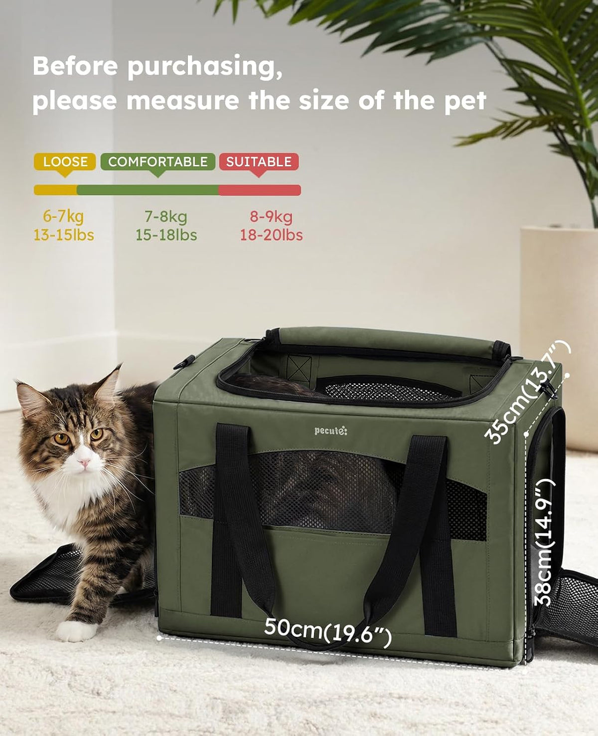 Pecute Cat Carrier Stable, Pet Carrier with Privacy Partition - Green / 19.6"L x 14.9"W x 13.7"H - image 2