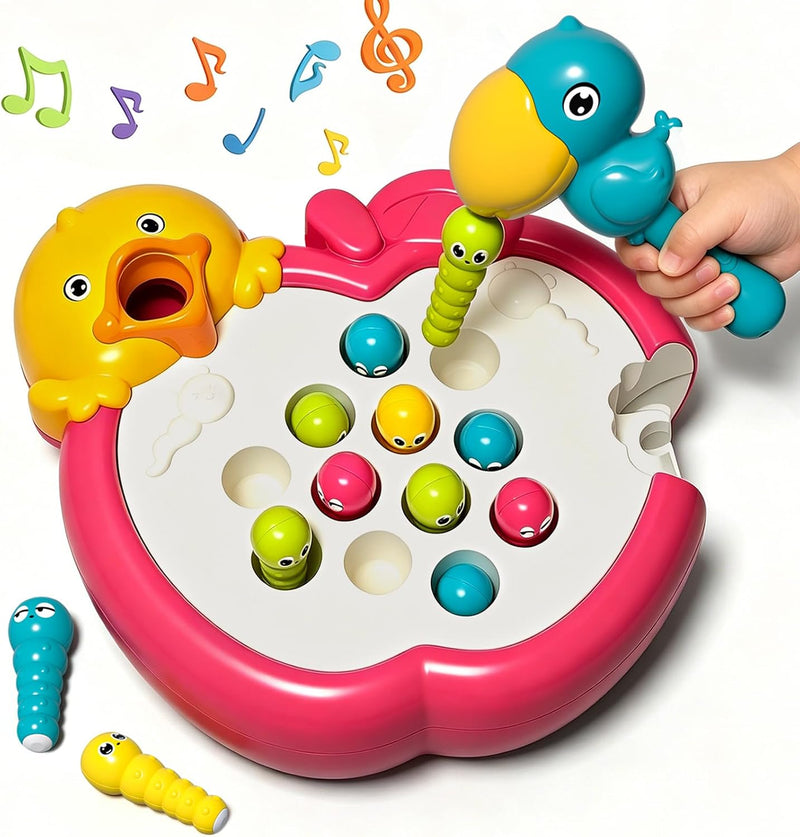 PANITU magnetic bird feeding game with woodpecker, apple base and colorful worm pieces