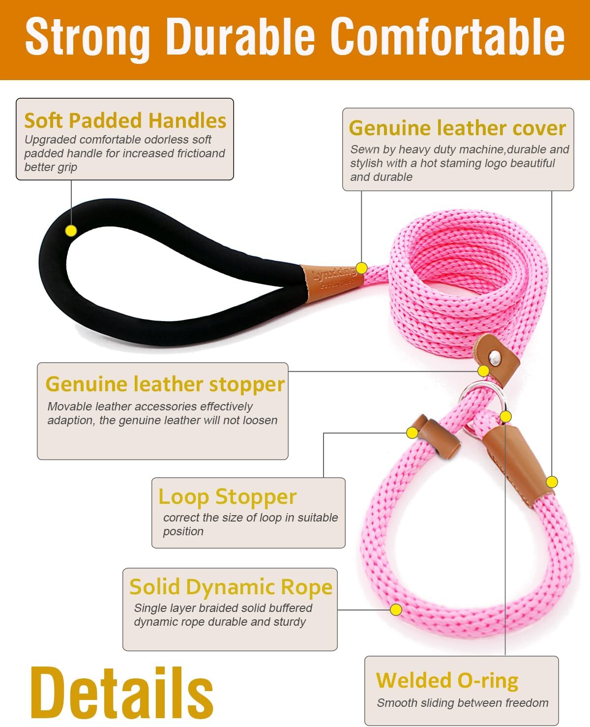 Dog Leash Slip Lead Braided Rope Pet Training Loop Leashes 5ft 6ft 8ft – Essentials for Dogs - Pink / Slip Lead-1/2in x 5ft Large - image 2