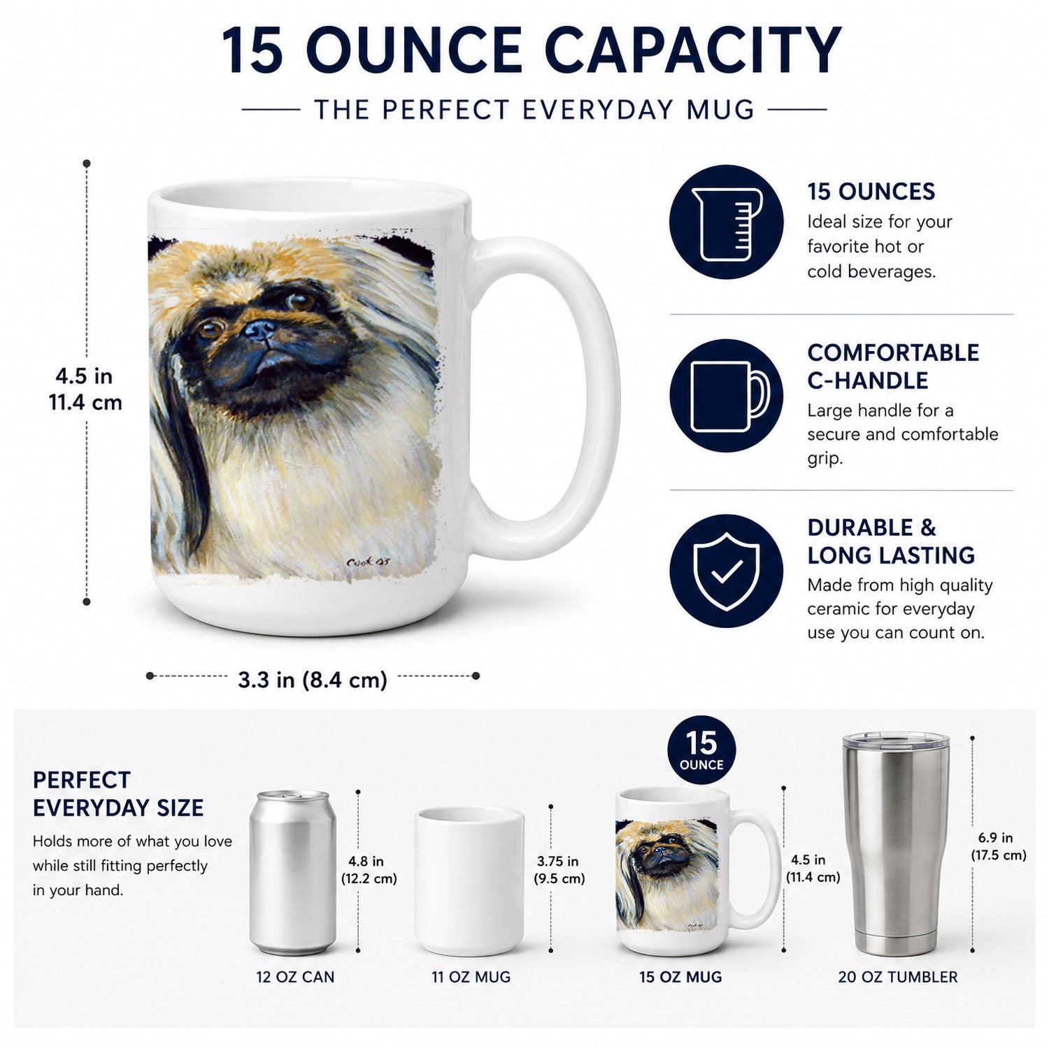 What a pair of Pekingese Ceramic Coffee Mug 15 oz Decorative Large C Handle Mug Cup for Tea, Cocoa Hot Chocolate