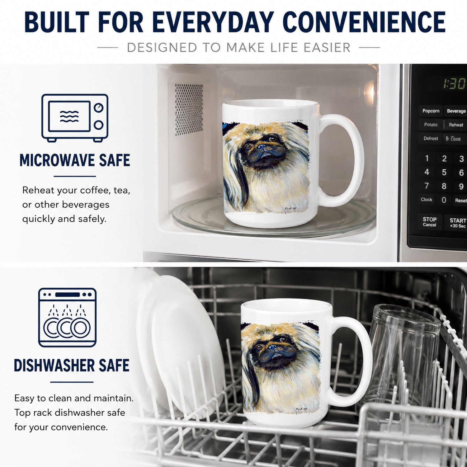 What a pair of Pekingese Ceramic Coffee Mug 15 oz Decorative Large C Handle Mug Cup for Tea, Cocoa Hot Chocolate