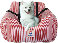 BLOBLO Dog Car Seat Pet Booster Seat Pet Travel Safety Dog Bed - Red Stripe