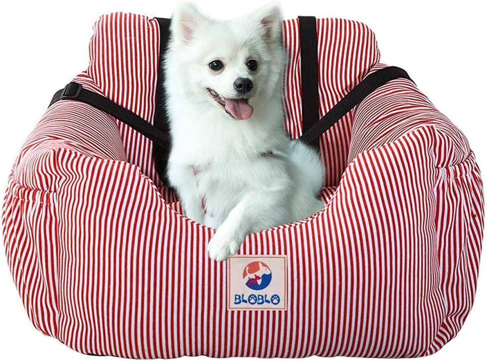 BLOBLO Dog Car Seat Pet Booster Seat Pet Travel Safety Dog Bed - Red Stripe