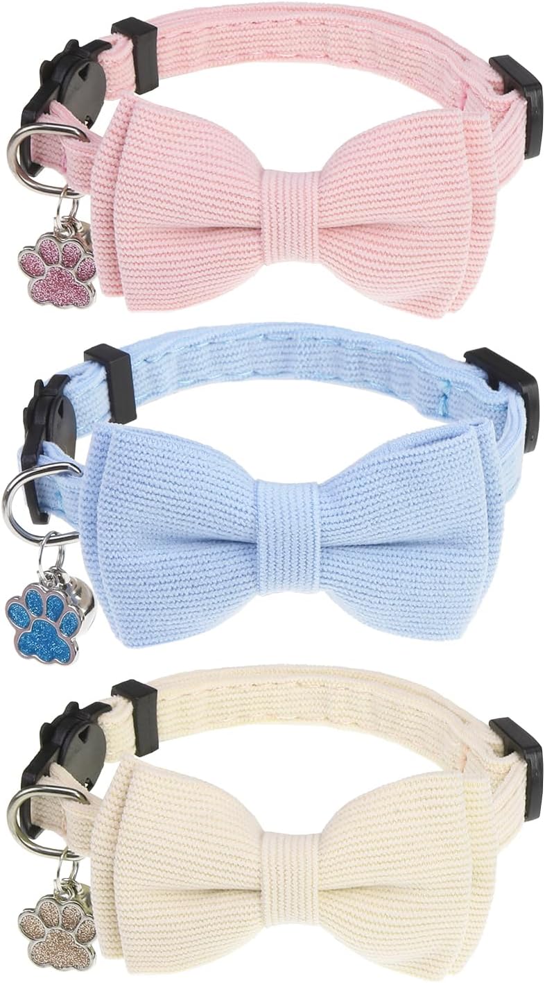 PUPTECK Halloween Cat Collar Breakaway with Bells, Kitten Outfit – Essentials for Cats - Pink&Blue&Yellow / NECK (7.87"-11.8")