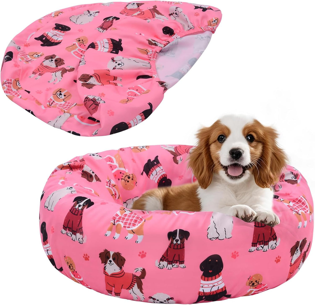 Round Dog Bed Cover Washable Elastic Edged 30×9.8 Inch – Essentials for Dogs - 20*20*9.8 Inch / Pink Dog
