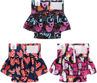 CuteBone Female Dog Diapers with Skirts 3 Pack Reusable Puppy Dresses - All hearts skirts 3pcs / M