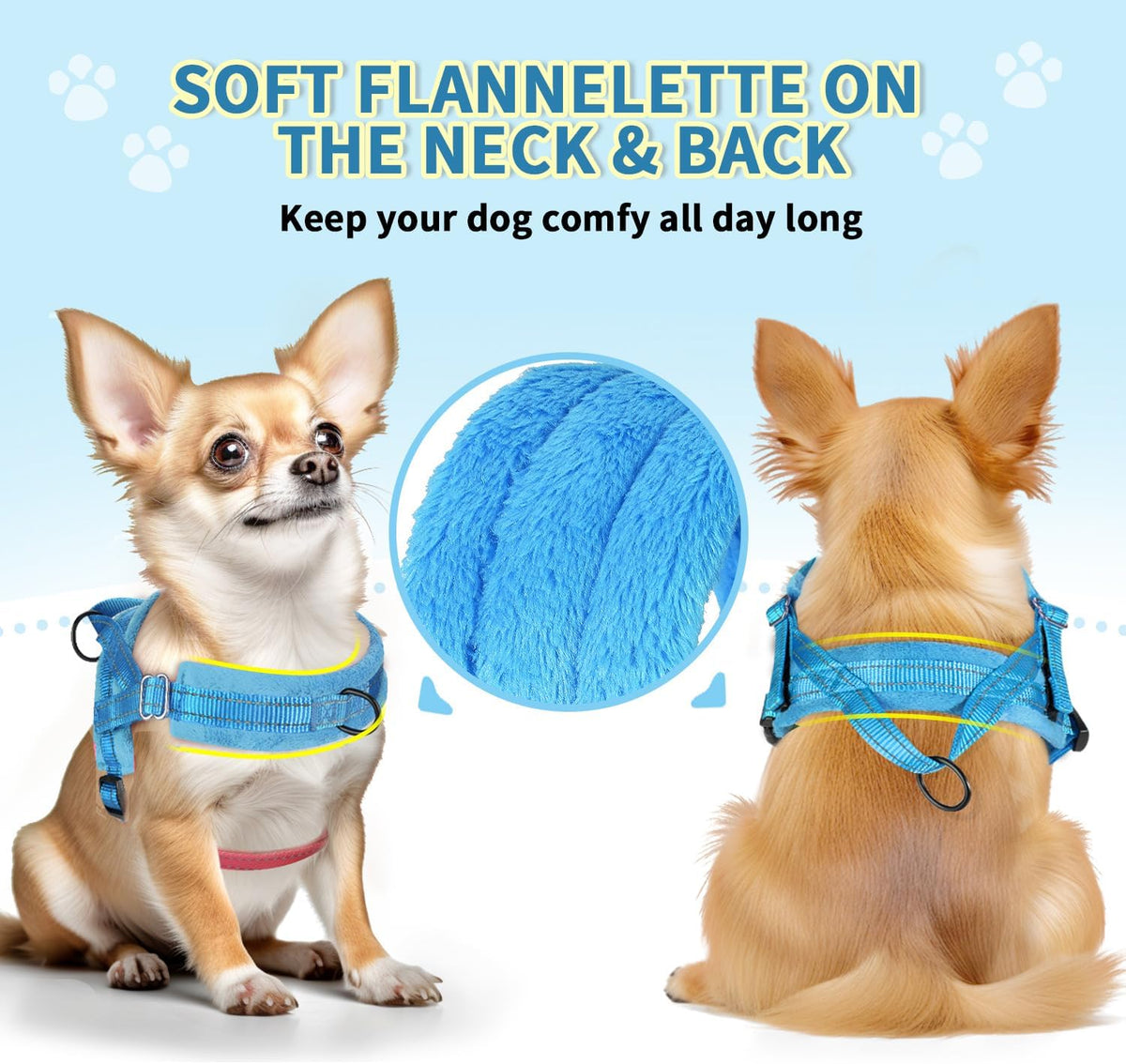 Lukovee Small Dog Harness and Leash Set, No Pull Soft Padded, XS - Light Blue / S ( Chest 17.5'' ~ 22'') - image 4