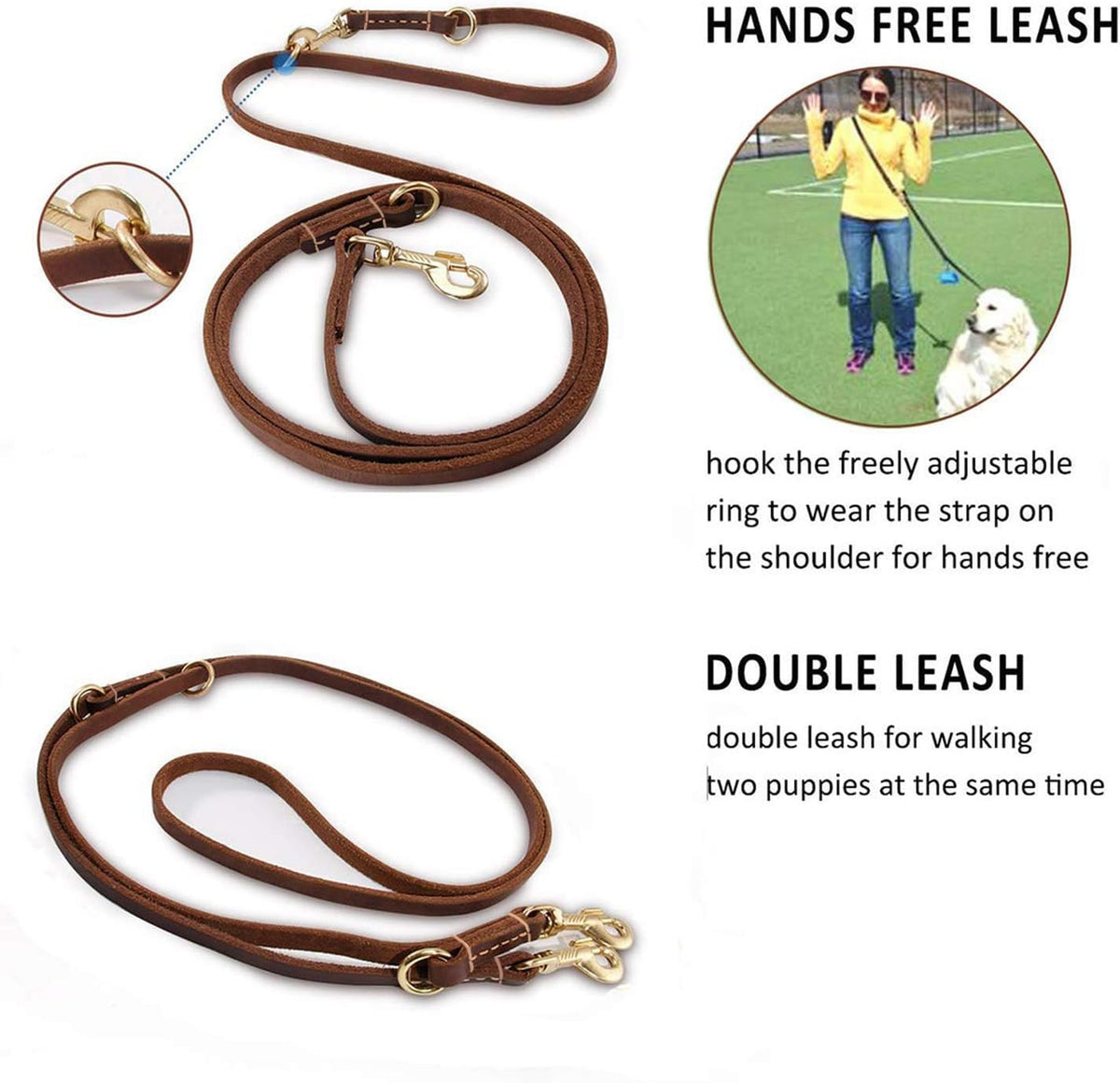 Multi Function 8ft Leather Dog Leash - Brown / 8ft*1/2inch - image 3
