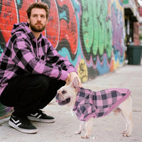 Plaid Dog Hoodie Pet Clothes Sweater with Hat and Pocket for Small - Pink / Medium (Pack of 1) - image 2