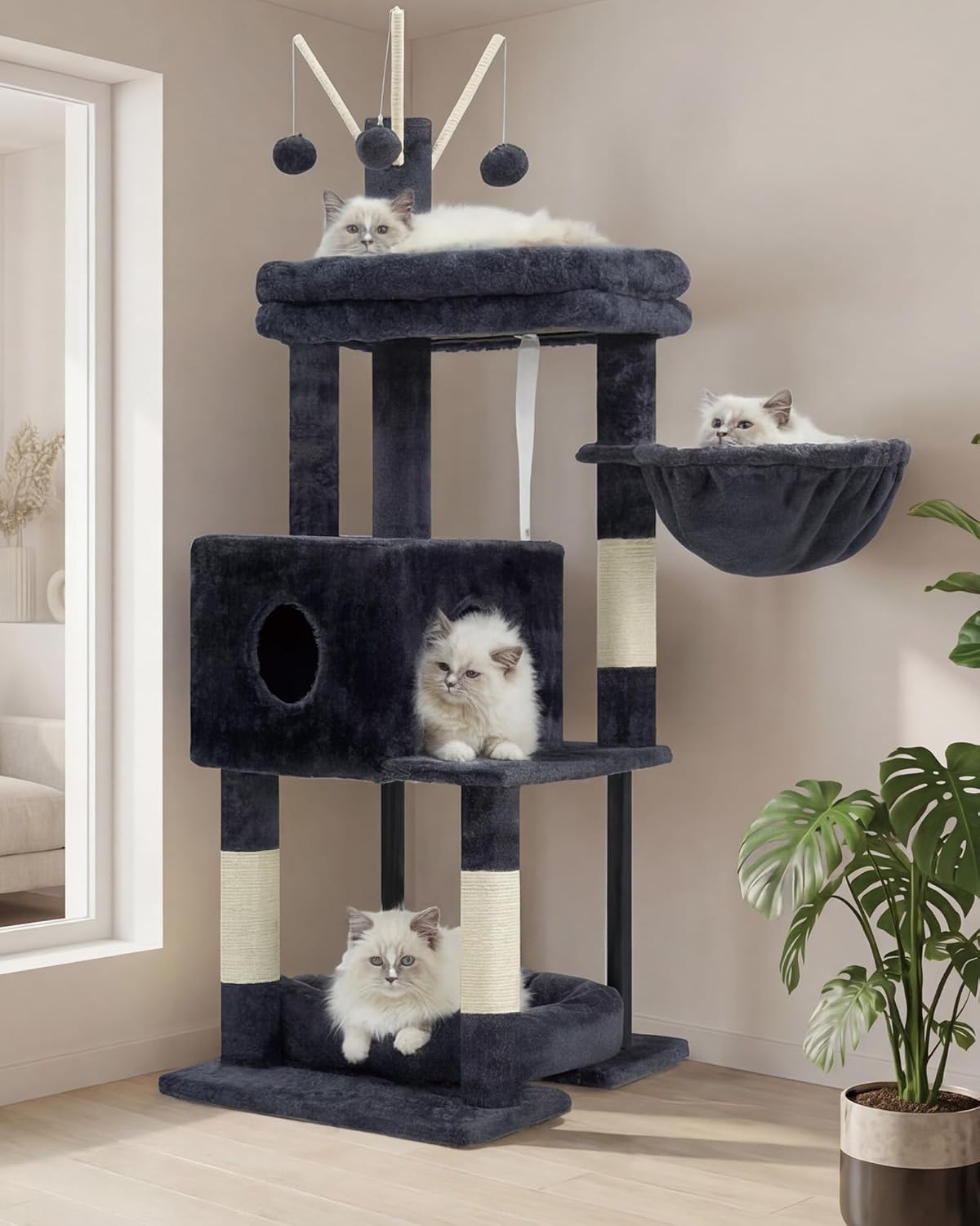 Heybly Cat Tree, 45.3" Cat Tower for Indoor Cats with Large Perch HCT202SG – Essentials for Cats - 45.3 inch / Smoky Gray