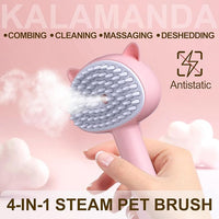 Cat Steam Brush for Shedding, 4 in 1 Steamy Cat Comb with Handle, Rubber Pet Misting Brush with Release Button for Indoor Kittens Small Animals(Pink)