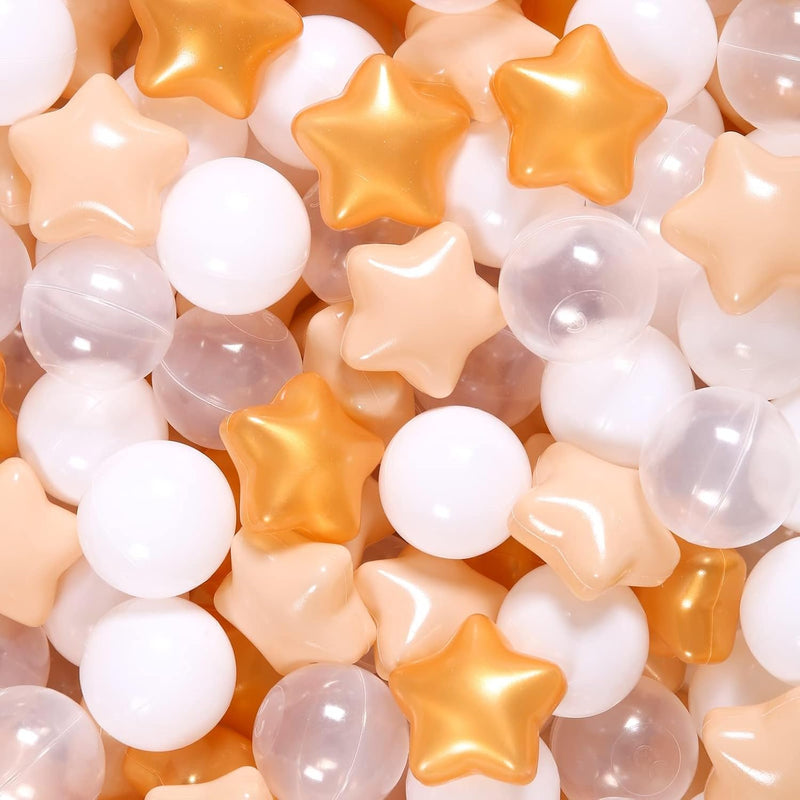 GOGOSO 100 Pit Balls Plastic Balls for Baby Toddlers GirlsToddlers - Pearl Gold+Beige+White+Clear Star Balls / 100 balls