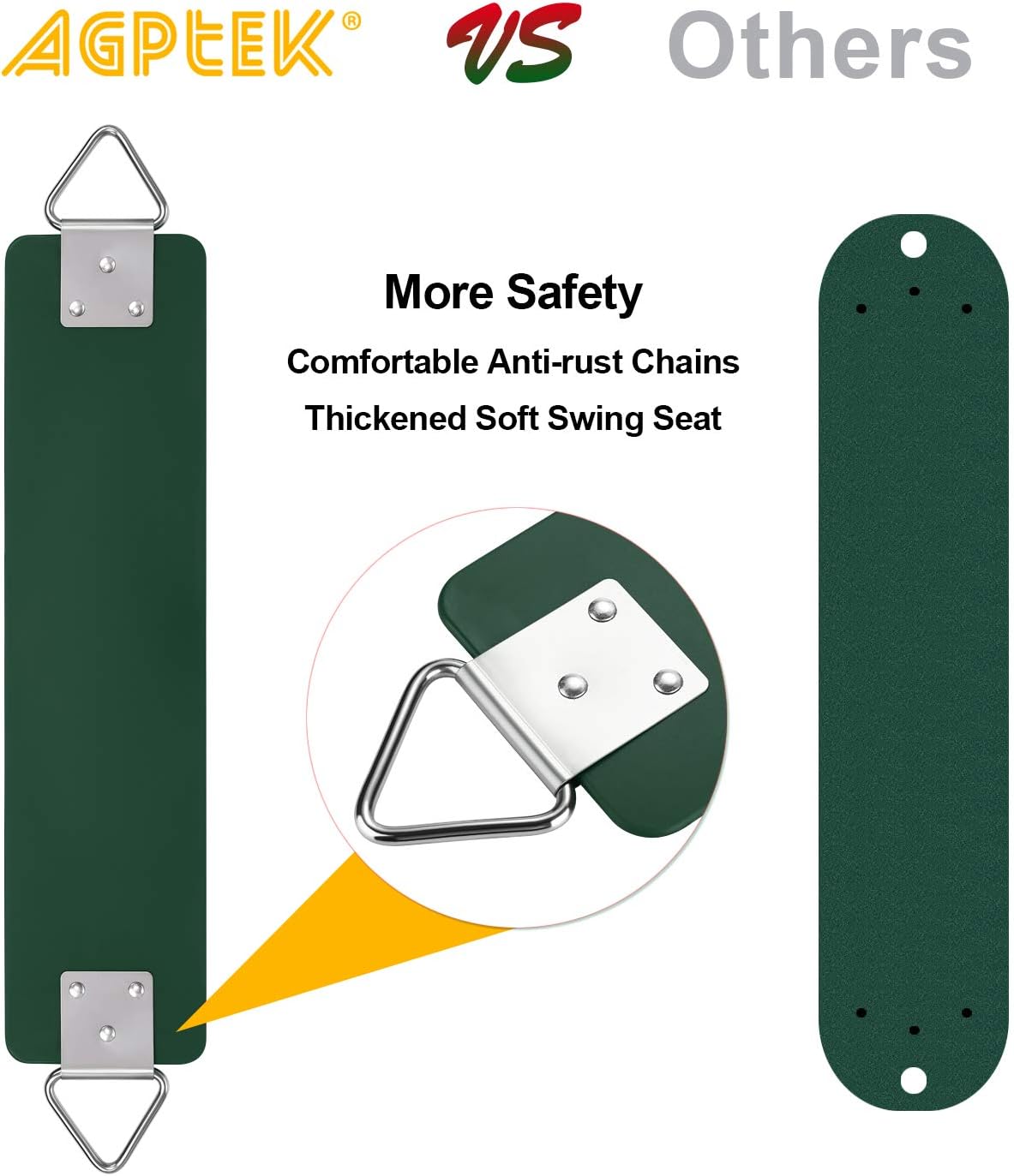 AGPTEK Swing Set,Swing Seat Replacement with 66 Inch Anti-Rust Chains – Fun for Kids & Family - Green - image 3
