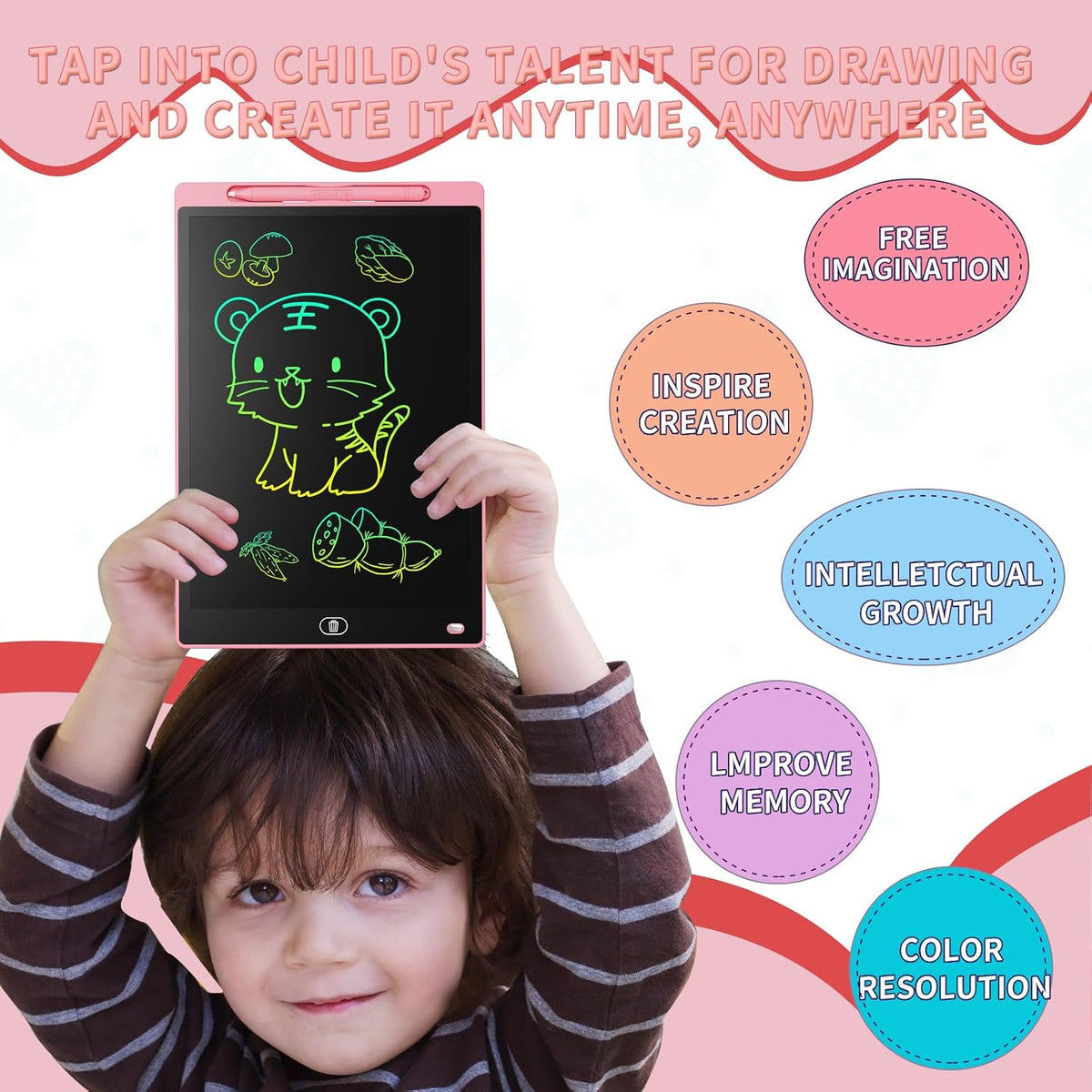 [2 Pack] Genialba LCD Writing Tablet 10-Inch Colorful Doodle Board - Purple & Pink / 12 Inch / 2 - image 4