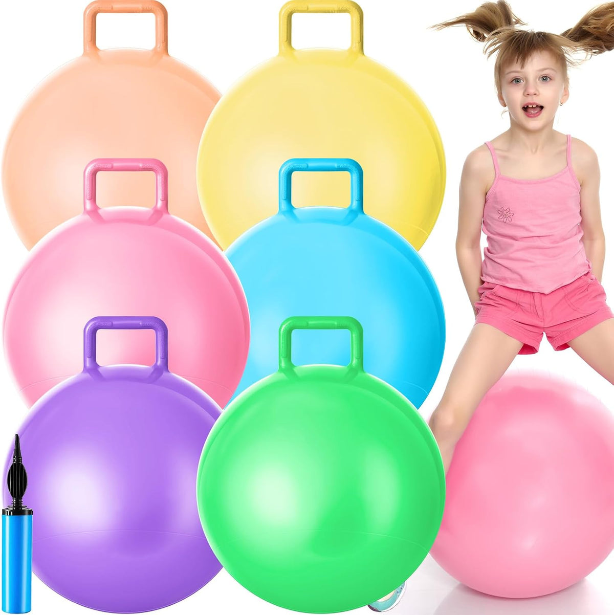 Lewtemi 6 Pcs Hopper Ball with Handle - Light Colors / 20 Inch