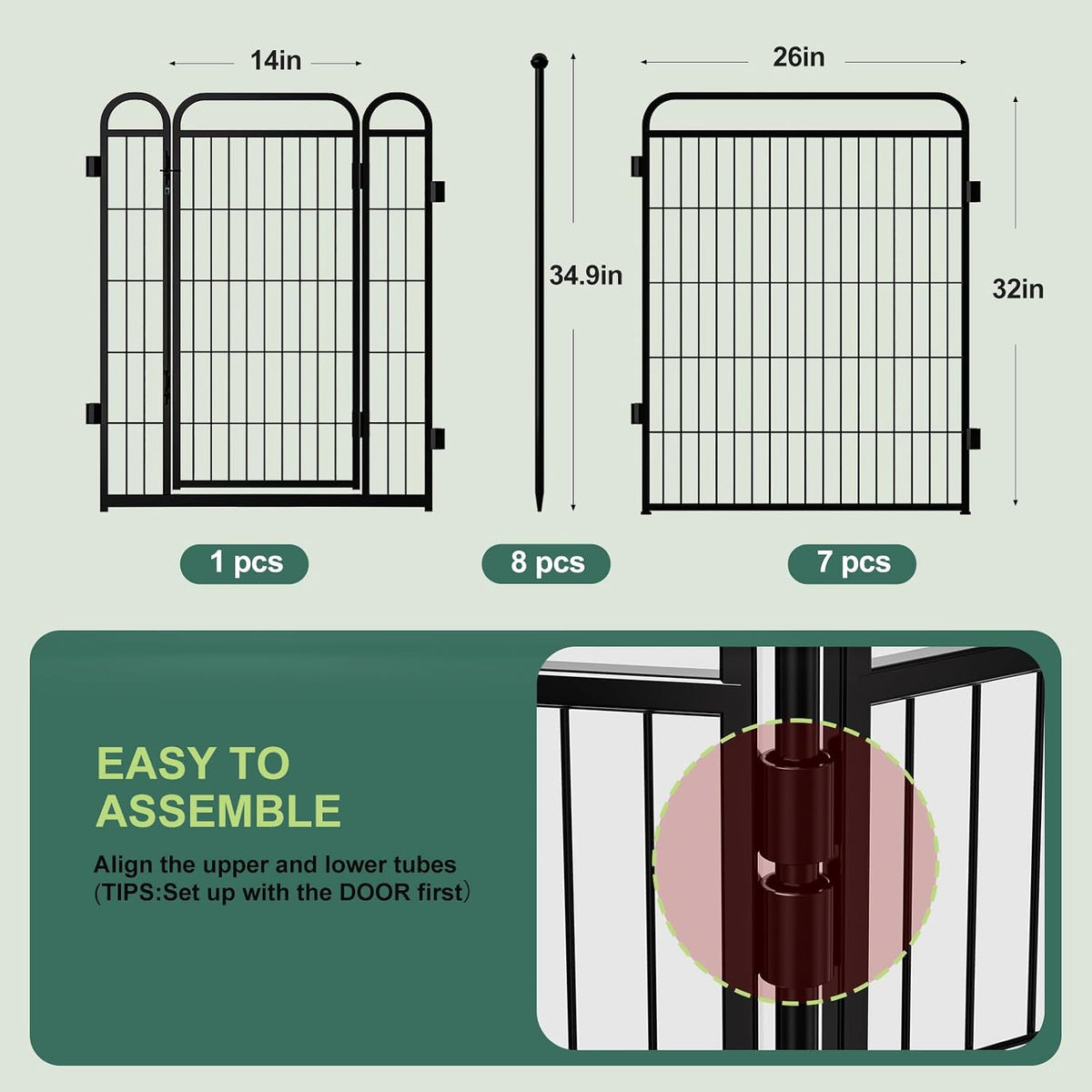 Gardner Pet Dog Playpens, 24" H 16 Panels Dog Pen Outdoor/Indoor Dog Fence Exercise Pen for Small - Black / 8 / 32"H - image 2