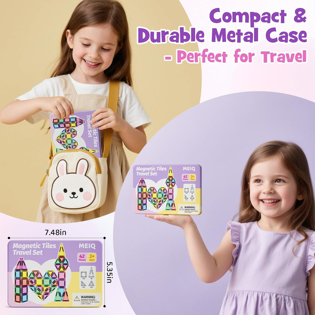 42PCS Mini Magnetic Tiles Travel Set with Iron Storage Box - 42 Pieces - image 3