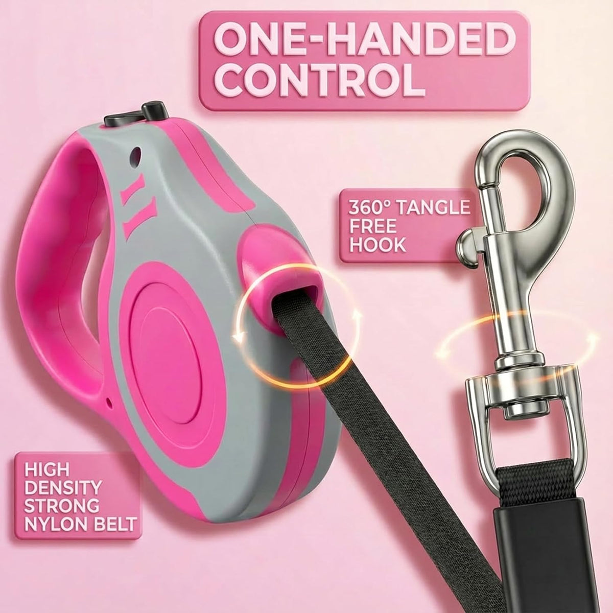 Retractable Dog Leash Lightweight 10/16FT Leash with Non-Slip Handle - Gray Pink / 16 FT - image 2