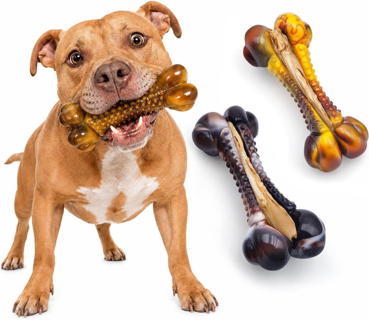 Dog Chew Toys for Aggressive Chewers - 2 Bacon & 1 Beef