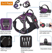 No Pull Dog Harness Adjustable Reflective Oxford Easy Control Medium Large Dog Harness with A Free Heavy Duty 5ft Dog Leash (S (Chest: 17.5"-21"), Purple Harness+Leash)