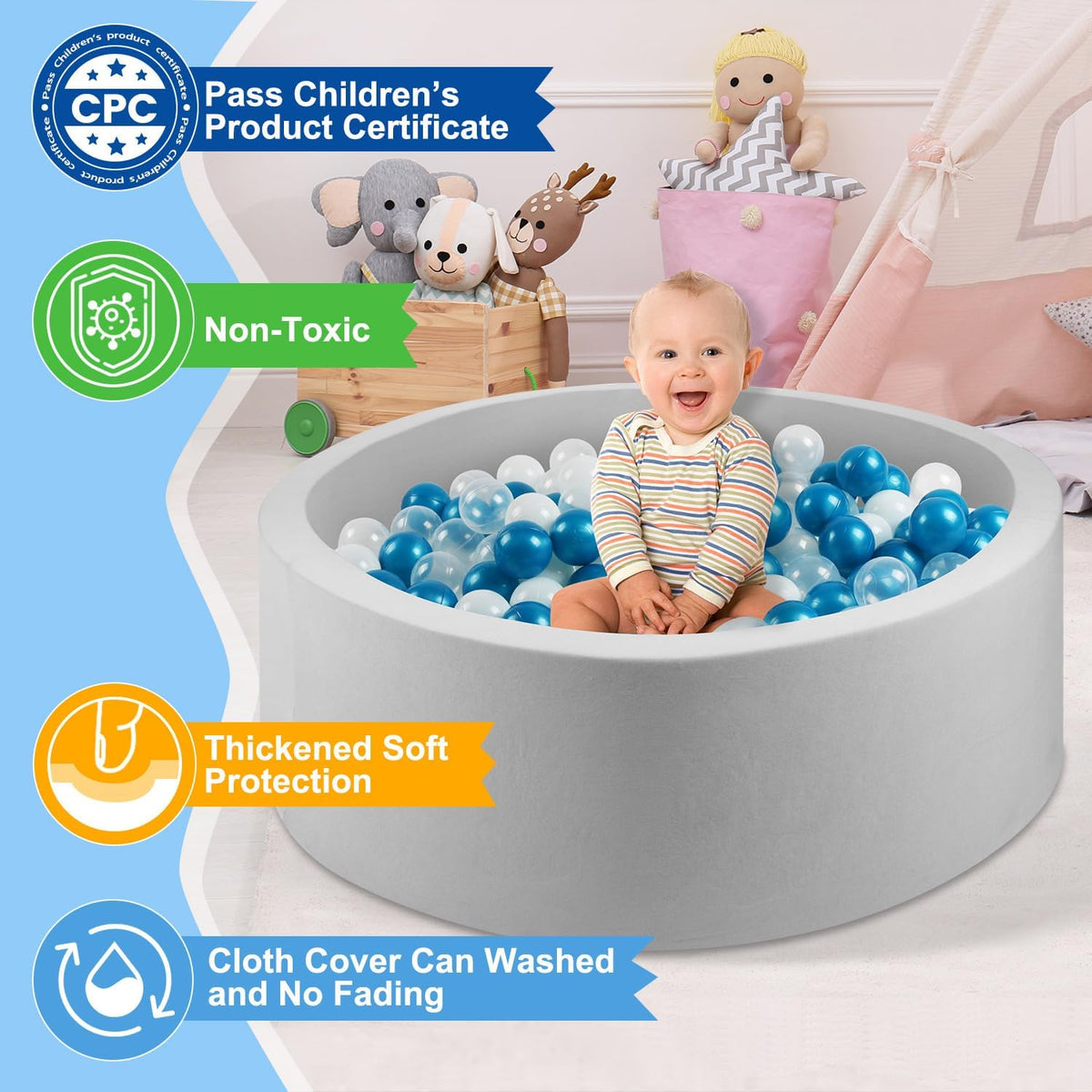 Foam Ball Pit for Kids Toddlers, Round Soft Ball Pit - image 2