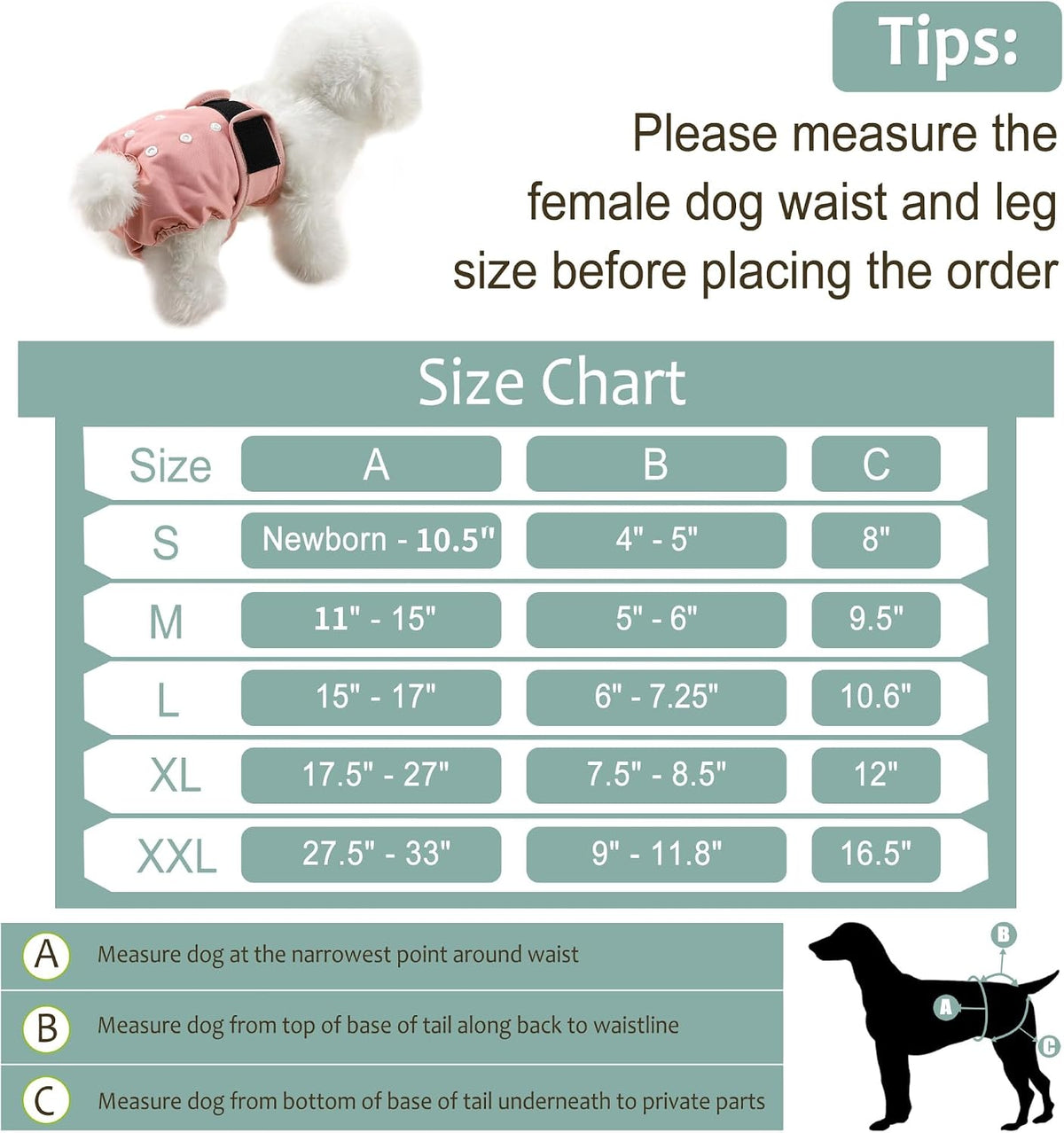 Washable Female Dog Diapers - Medium (12"-15"Waist） / Morandi - image 3