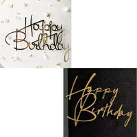 Black acrylic Happy Birthday cake topper on a frosted birthday cake - view 8