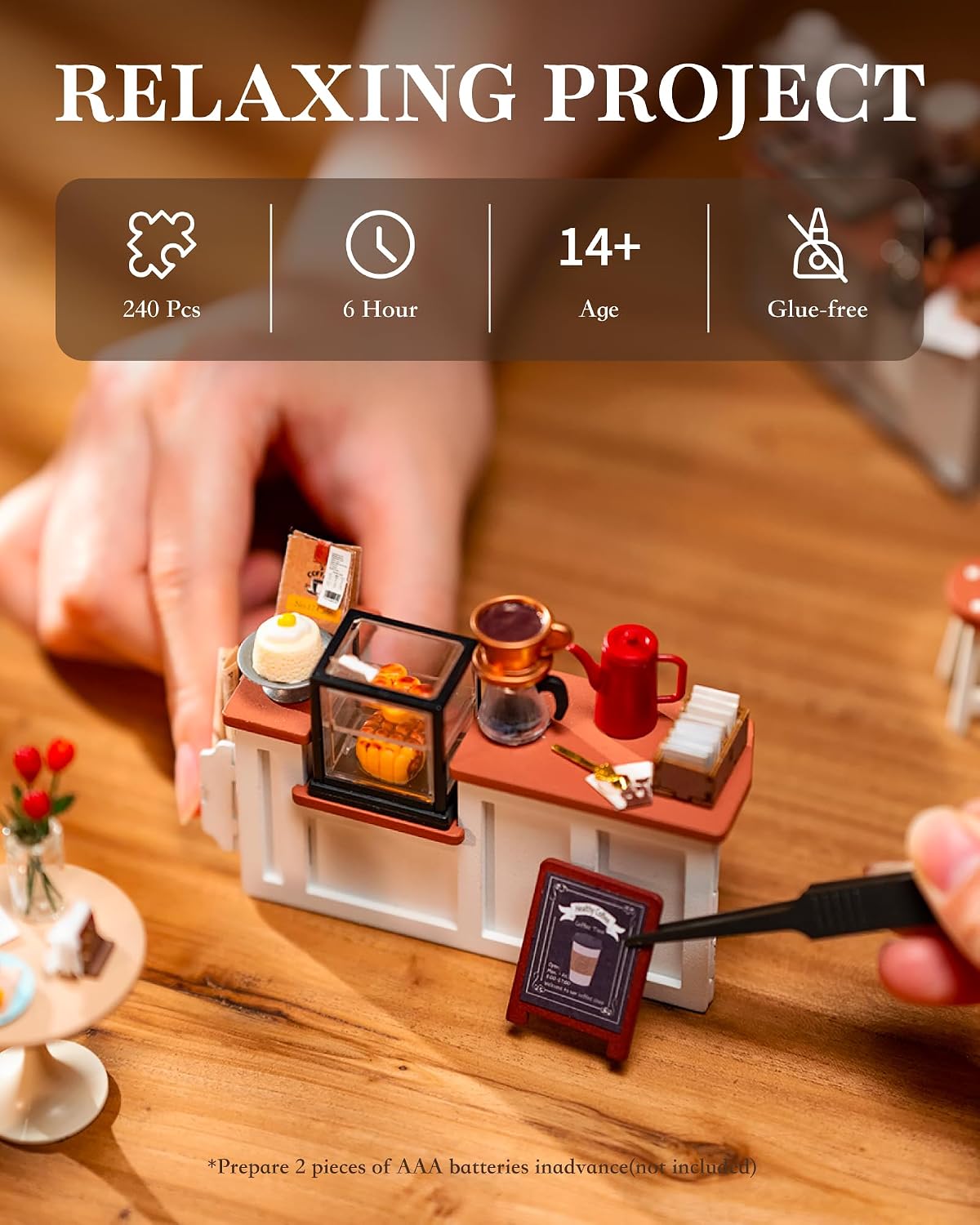 Rolife Coffee Shop DIY miniature house kit with LED lights and tiny cafe details - view 11