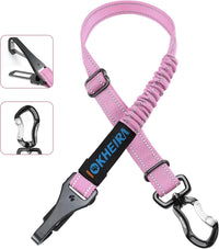 IOKHEIRA Dog Seatbelt, Updated Adjustable Harness Reflective Bungee Dog Car Seat Belt with Aviation - Pink