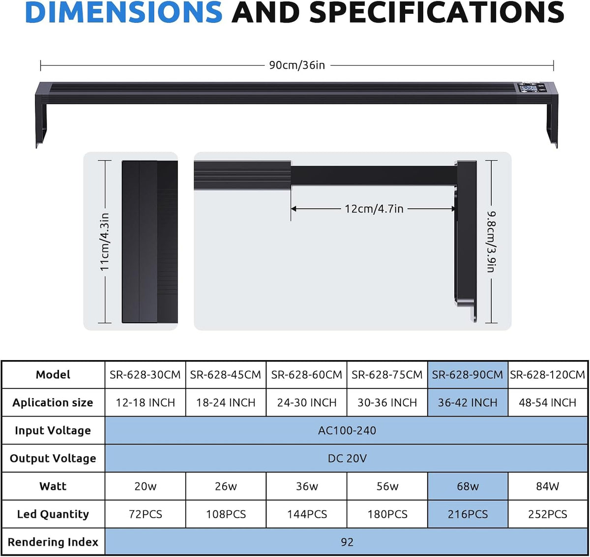 SEAOURA 24/7 LED Aquarium Light for 12-18 Inch Fish Tank Plant - for 36-42 inch tank - image 2
