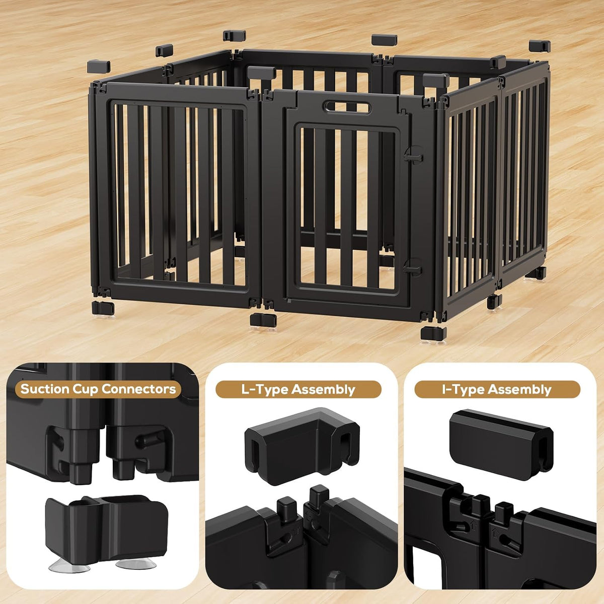 Dog Playpen Indoor, Puppy Playpen, White 23.6" H, 10 Panels - black / 8 / 23.6 inch Height - image 4