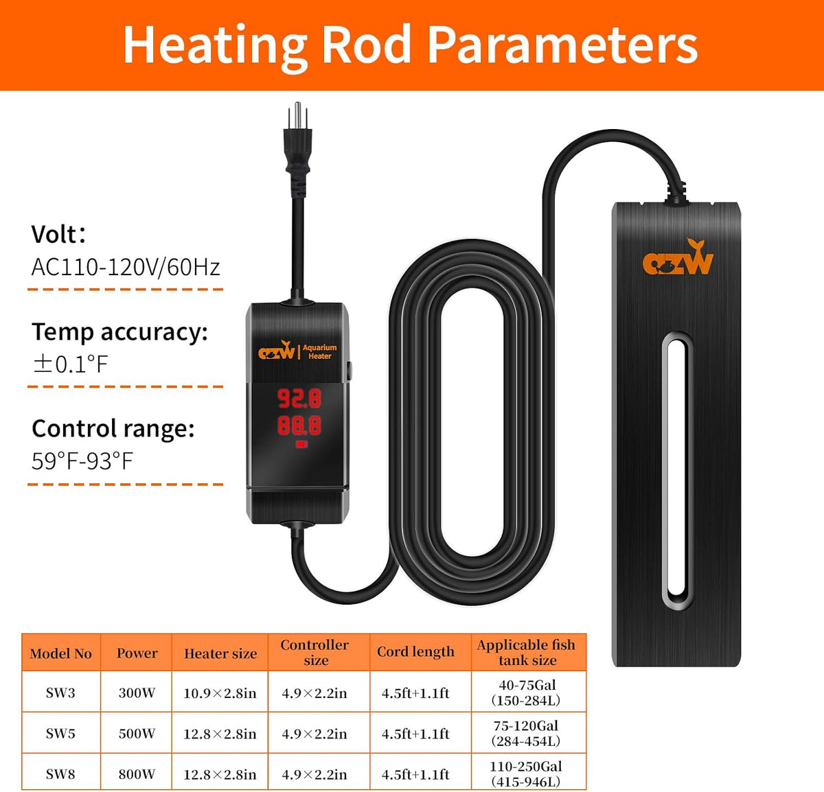 azw 800W Aquarium Heater for 110‑250 Gal - S - image 2
