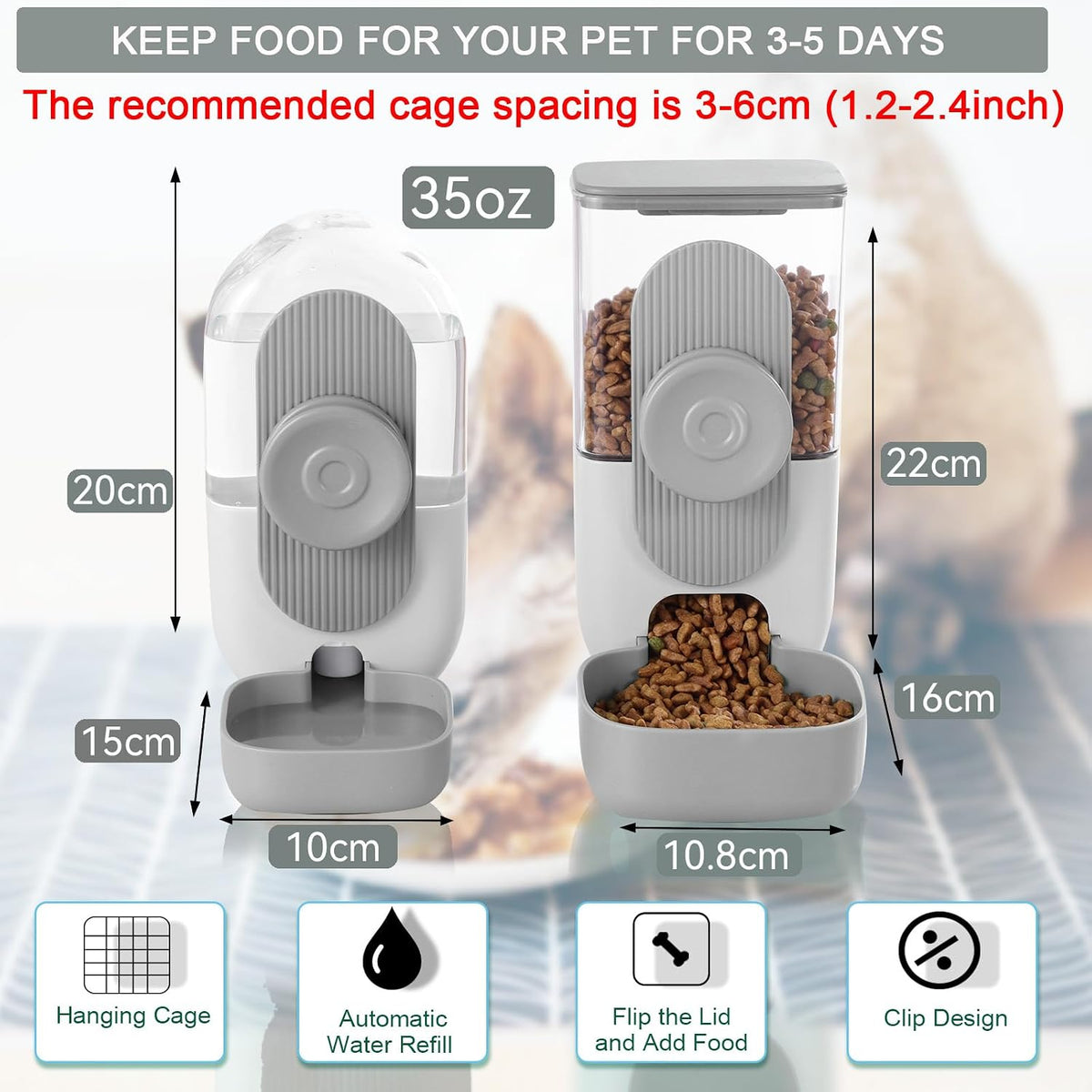 Lemtrflo Rabbit Feeder, Bunny Water Bottle Dispenser - Gray - image 2