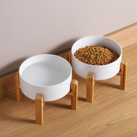 Black Elevated/Raised Dog Bowl Ceramic with Wood Stand for Medium - Wood Stand / 8 Inch - image 4