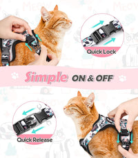 Cat Harness and Leash Set[MAX Safety 4th-Gen] Cute Escape Proof Vest - H603 Pro Inky Meowy / Medium (13-18lb) - image 3