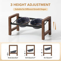 5.5inch Ceramic Adjustable Raised Double Bowls Set with Stand, 3 Heights Elevated, 2 Placement Options, Food and Water Dishes for Puppy, Cats（Double Bowls+Stand, Reactived Glaze -Grey