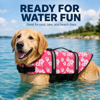 Dog Life Jacket Adjustable Dog Lifevest Swimsuit Safety Vest Apparel - A-Pink Flower / XXL:37-48 inch(Ribcage Girth) - image 3