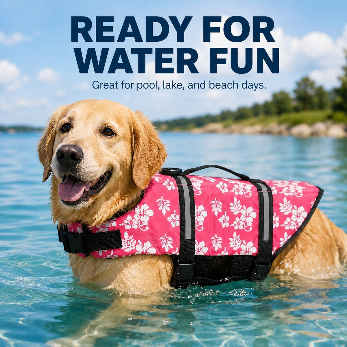 Dog Life Jacket Adjustable Dog Lifevest Swimsuit Safety Vest Apparel - A-Pink Flower / XXL:37-48 inch(Ribcage Girth) - image 3