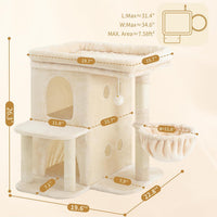 Heybly 26.3" Cat Tree for Large Cats with Big Perch & Dual Condos - Beige / 26.3 inch - image 3