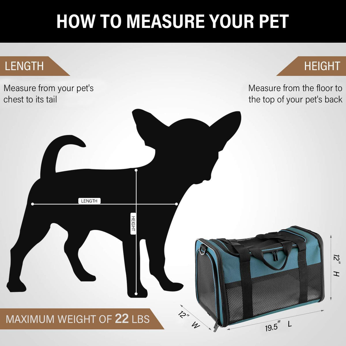 Cat Carrier, Portable Foldable Dog Pet Carrier - 19.7"L x 12.0"W x 12.0"H / Blue - image 2