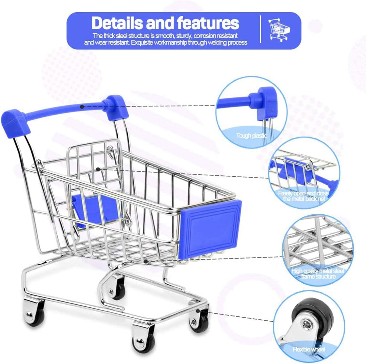 SKYCOOOOL mini metal shopping cart toys in red, blue and green, 3 pack - view 3