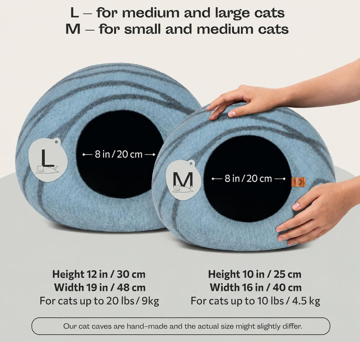 Cat Cave, New Zealand Wool Bed for Indoor Cats - Aquamarine / Medium - image 2
