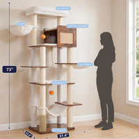 Hey-brother Wooden Cat Tree Tower with Rattan Condo - 21.7" x 15.8" x 73" / Rustic Brown - image 2