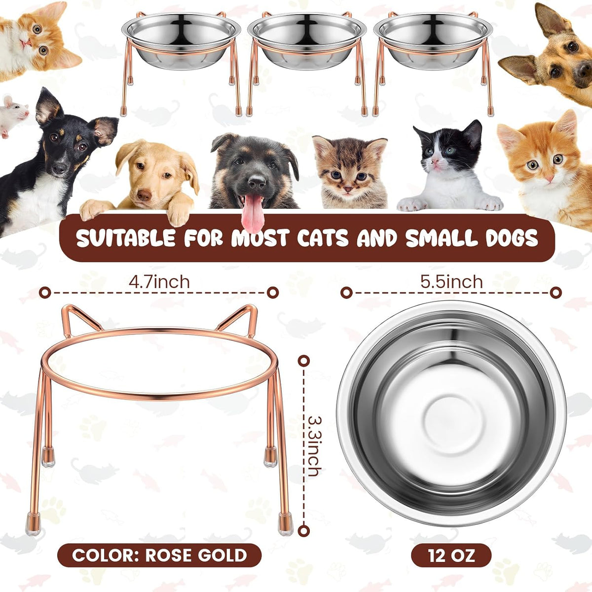 6 Sets Elevated Cat Bowls Stainless Steel, 5.5" Wide with Stand – Essentials for Cats - image 2