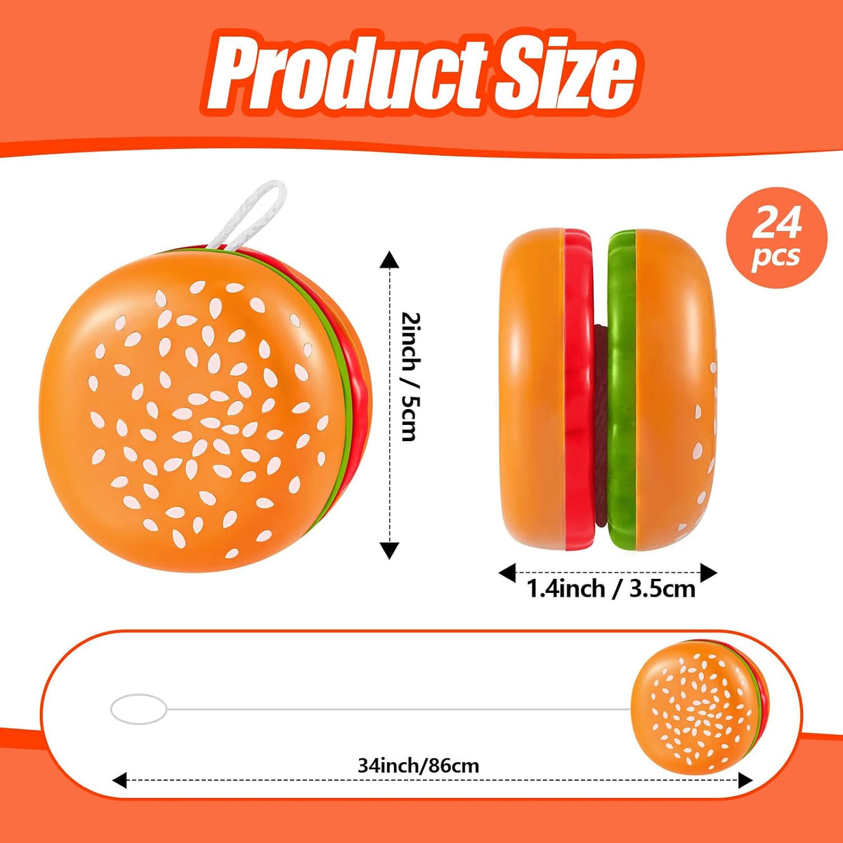 Leitee hamburger yoyo toys, 24 plastic burger shaped yo-yos for party favors - view 2