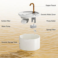 DOOOB Ceramic Cat Water Fountain, 2.1L/71oz Ceramic Cat Fountain, Automatic Ceramic Water Fountain for Cats, Pet Water Fountain with Ultra-Quiet Pump and 3 Filters & 3 Sponges (White)