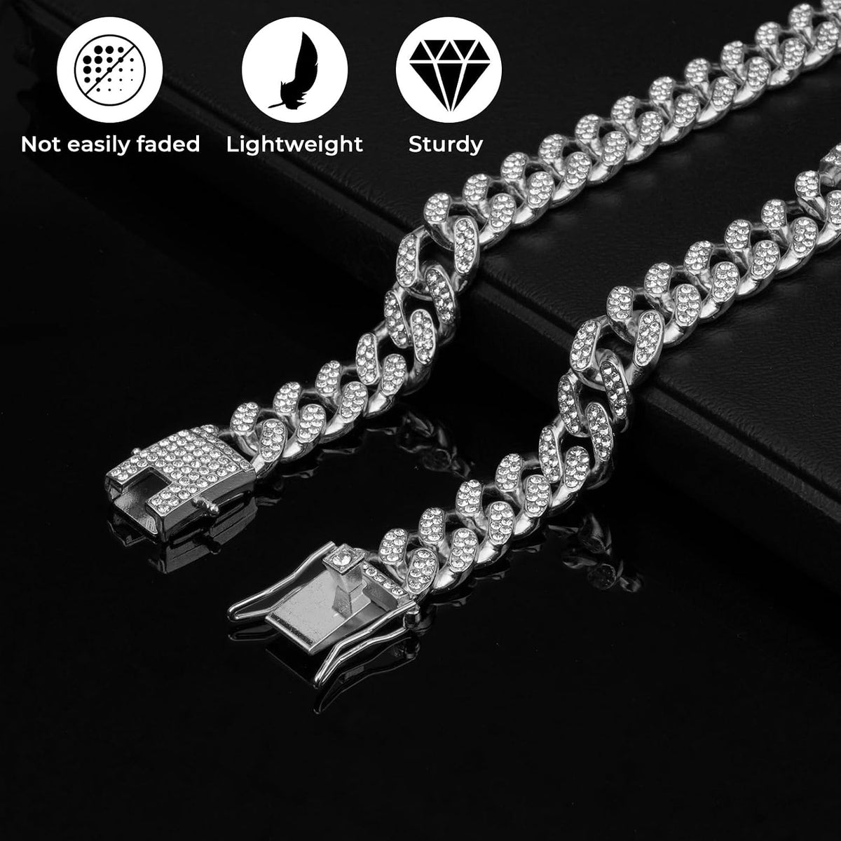 Gold Dog Chain Diamond Gold Chain Dog Collar Walking Metal - Silver / 24inch - image 3