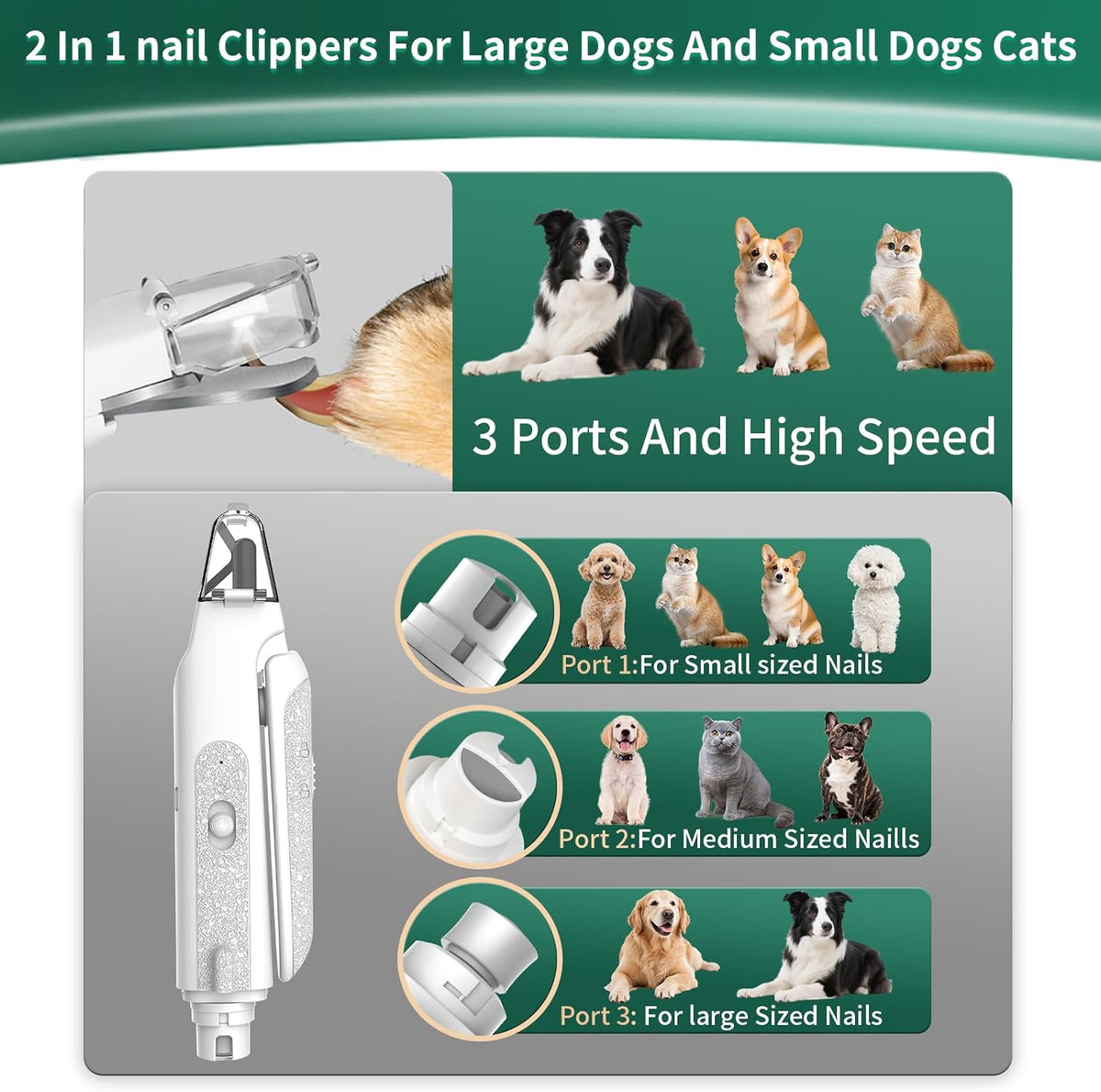 2-in-1 Cat & Dog Nail Clippers with Grinder and Dual LED Lights – Essentials for Dogs - White 2 - image 3