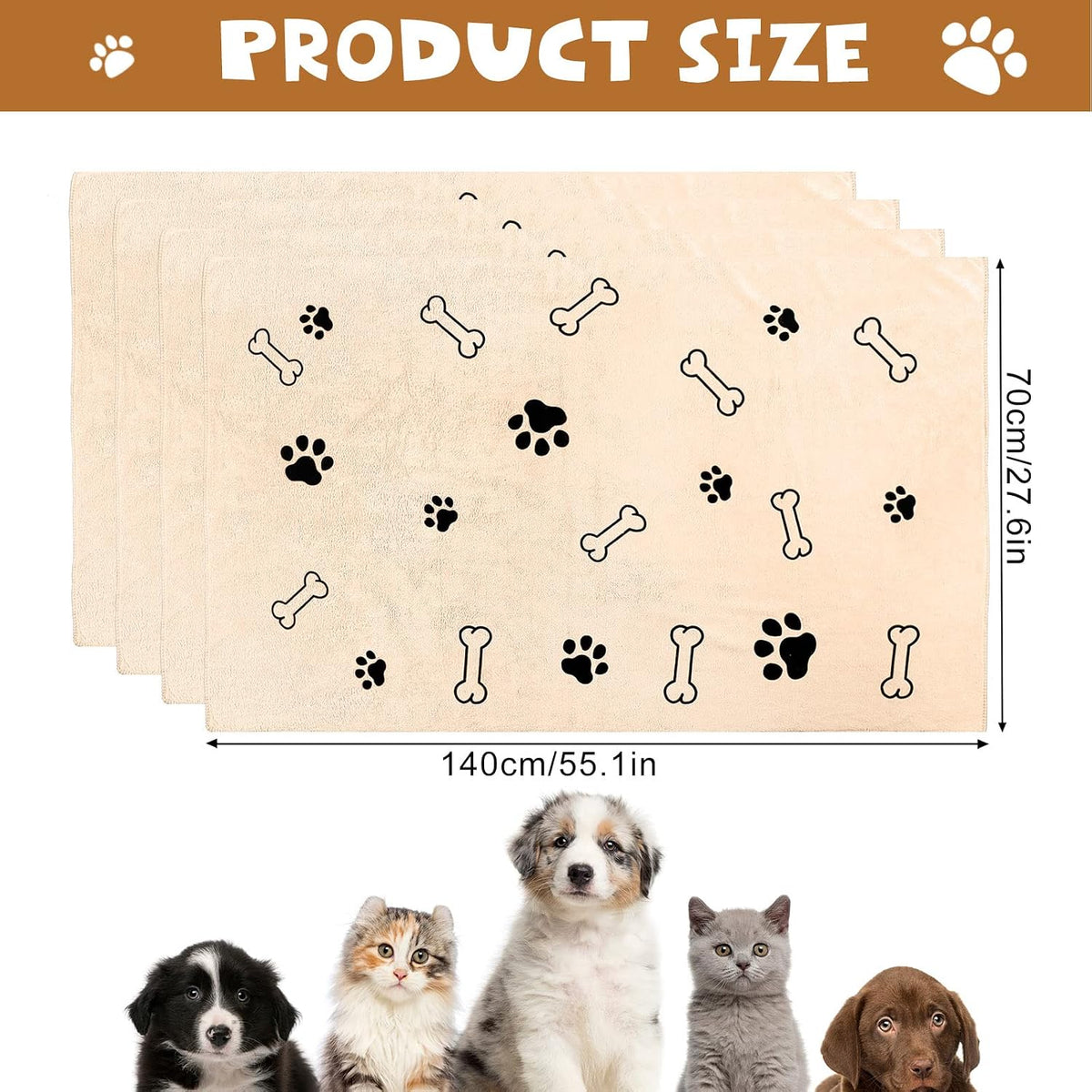 Chumia 4 Pcs Dog Towels for Drying Dog Puppy Bulk Microfiber - 24 x 40 Inch / Light Brown - image 2