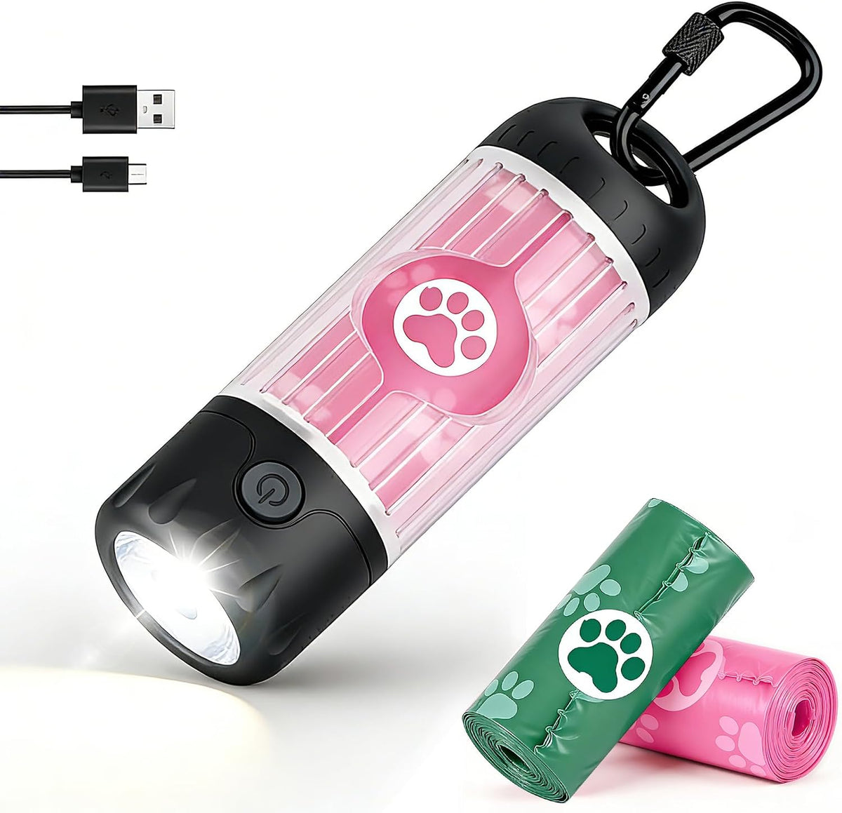 Dog Poop Bag Holder with Flashlight 7-Color